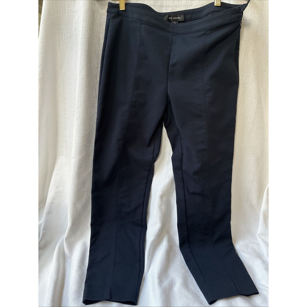 St John Twill Slim Leg Pants Womens Size 10 Navy Blue Cotton Nylon Spandex Blend